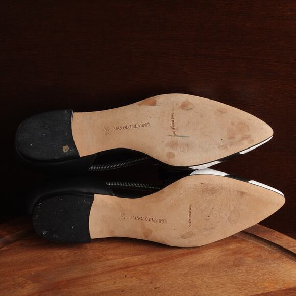 Manolo Blahnik Flats WMS SZ EU 39.5 US 9.5 BLK White Leather D'Orsay Modern Shoe - Picture 8 of 14
